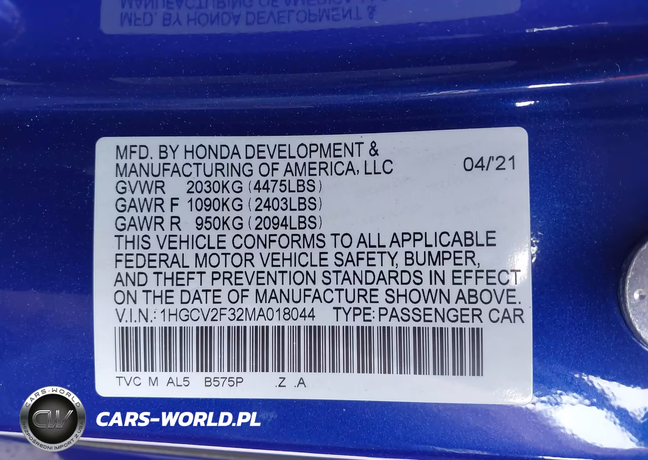 2021 Honda Accord Sport 2.0T VIN:1HGCV2F32MA018044 - 9