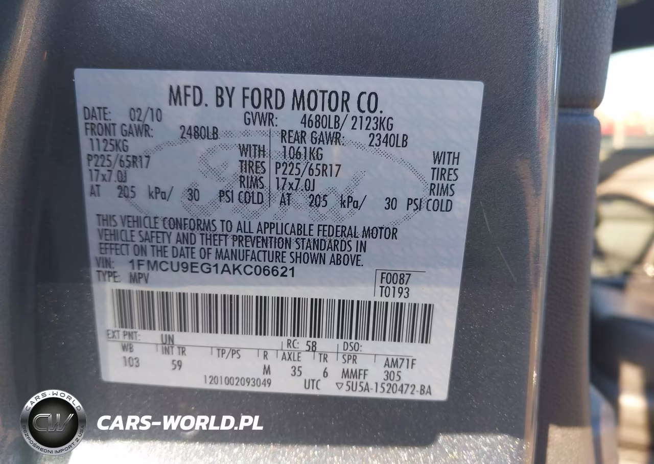2010 Ford Escape Limited VIN:1FMCU9EG1AKC06621 - 9