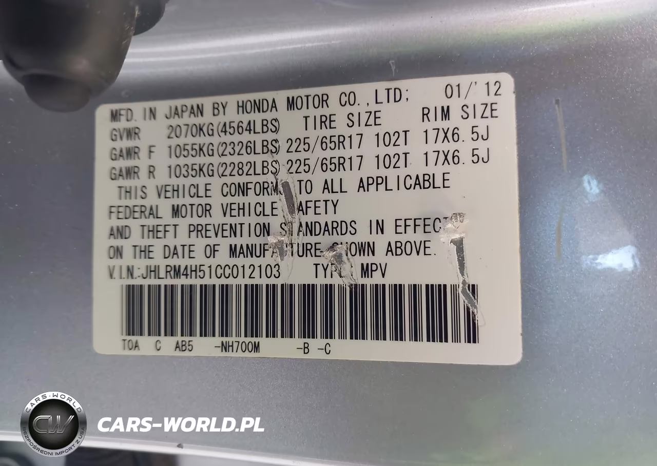 2012 Honda Cr-V Ex VIN:JHLRM4H51CC012103 - 9