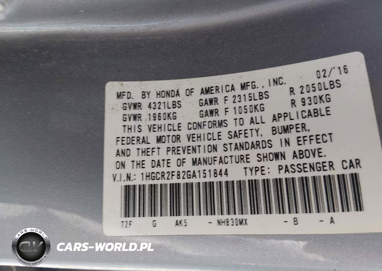 2016 Honda Accord Ex-L VIN:1HGCR2F82GA151844 - 9