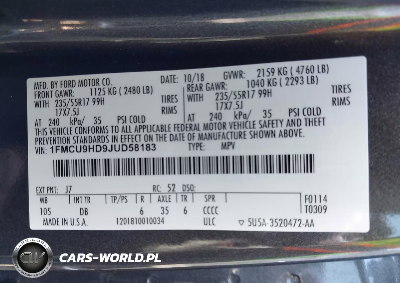 2018 Ford Escape Sel VIN:1FMCU9HD9JUD58183 - 9