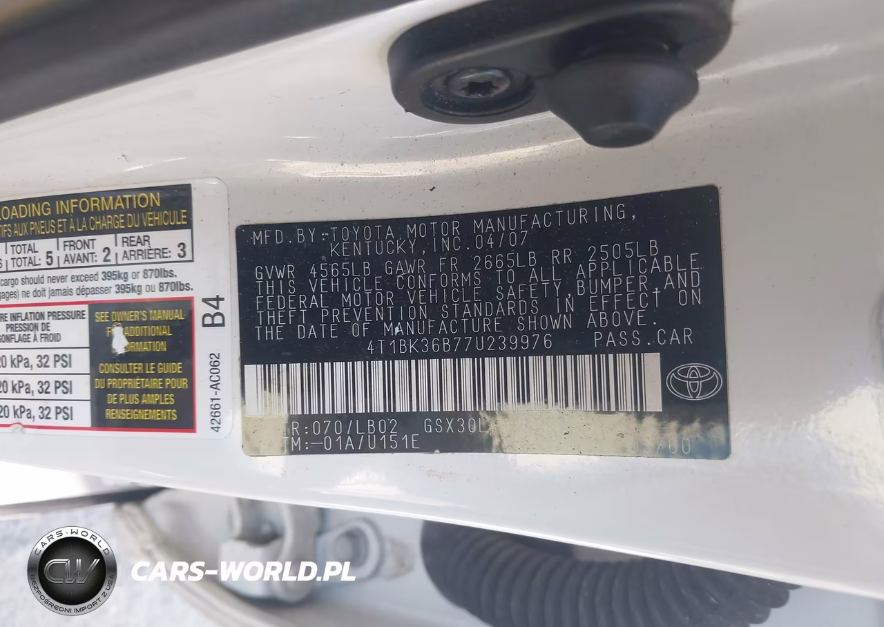 2007 Toyota Avalon Limited VIN:4T1BK36B77U239976 - 9