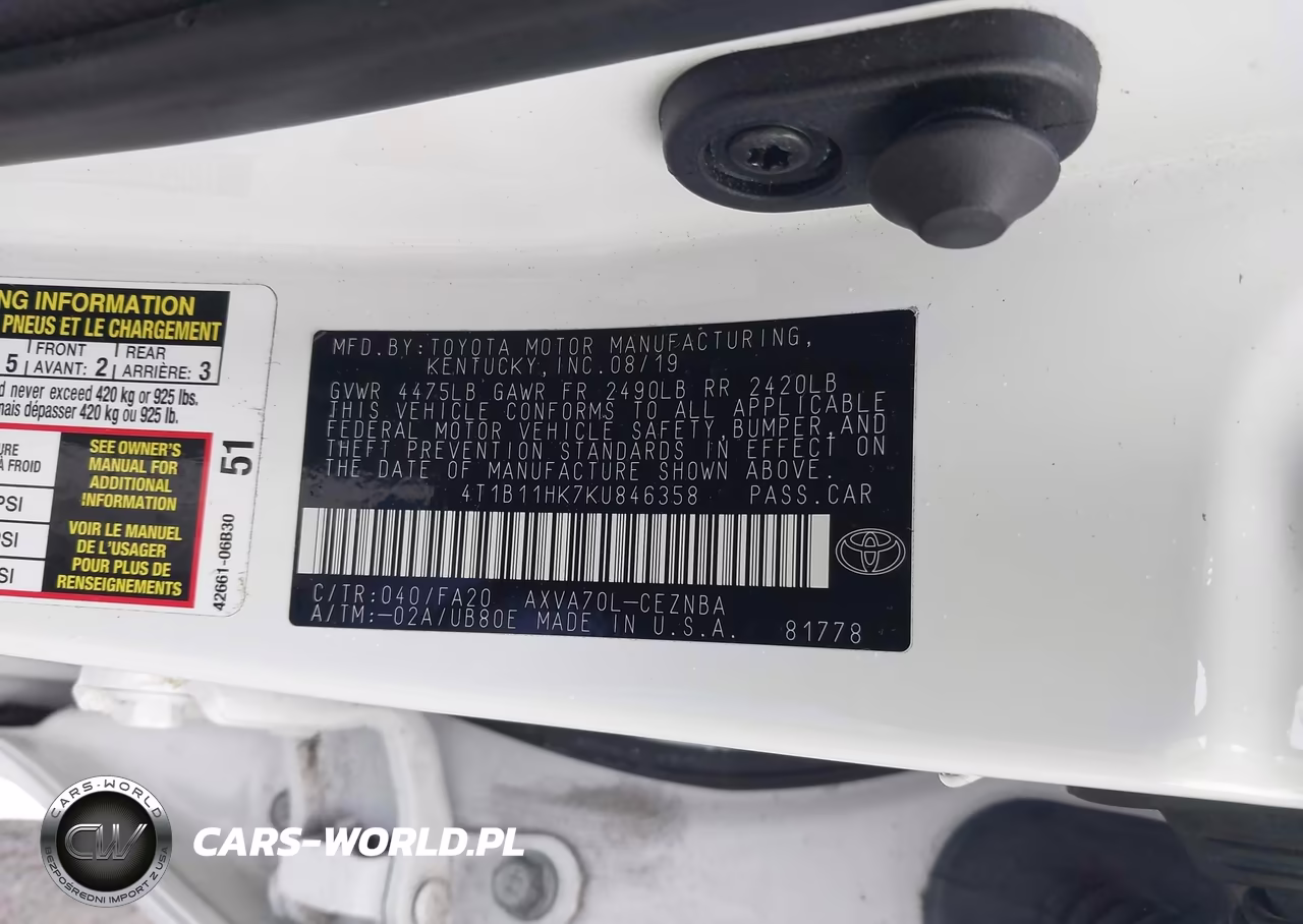 2019 Toyota Camry Le VIN:4T1B11HK7KU846358 - 9