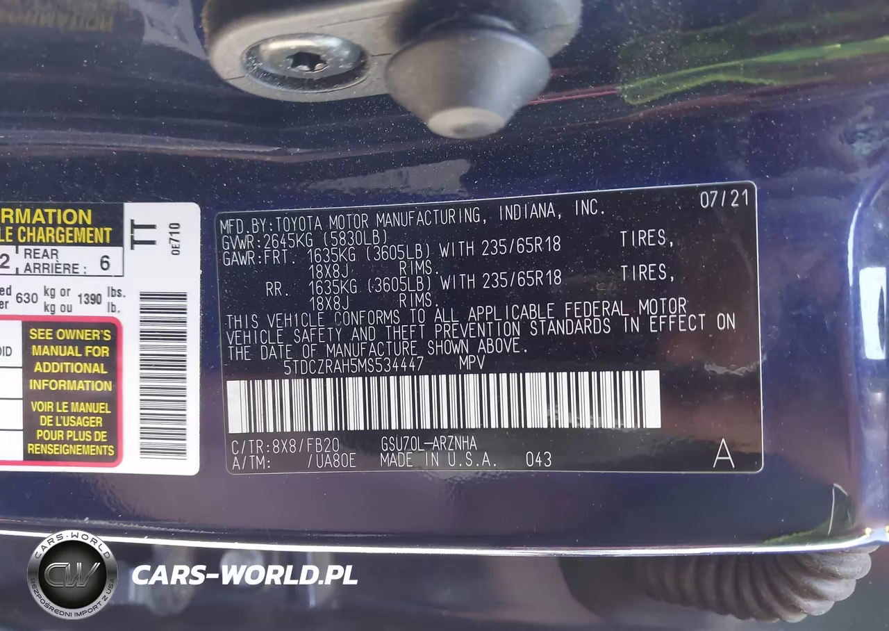 2021 Toyota Highlander L VIN:5TDCZRAH5MS534447 - 9