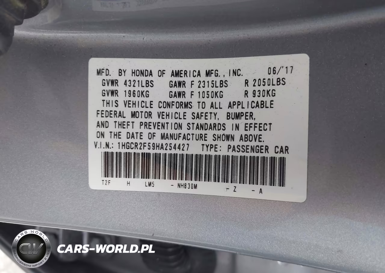 2017 Honda Accord Sport VIN:1HGCR2F59HA254427 - 9
