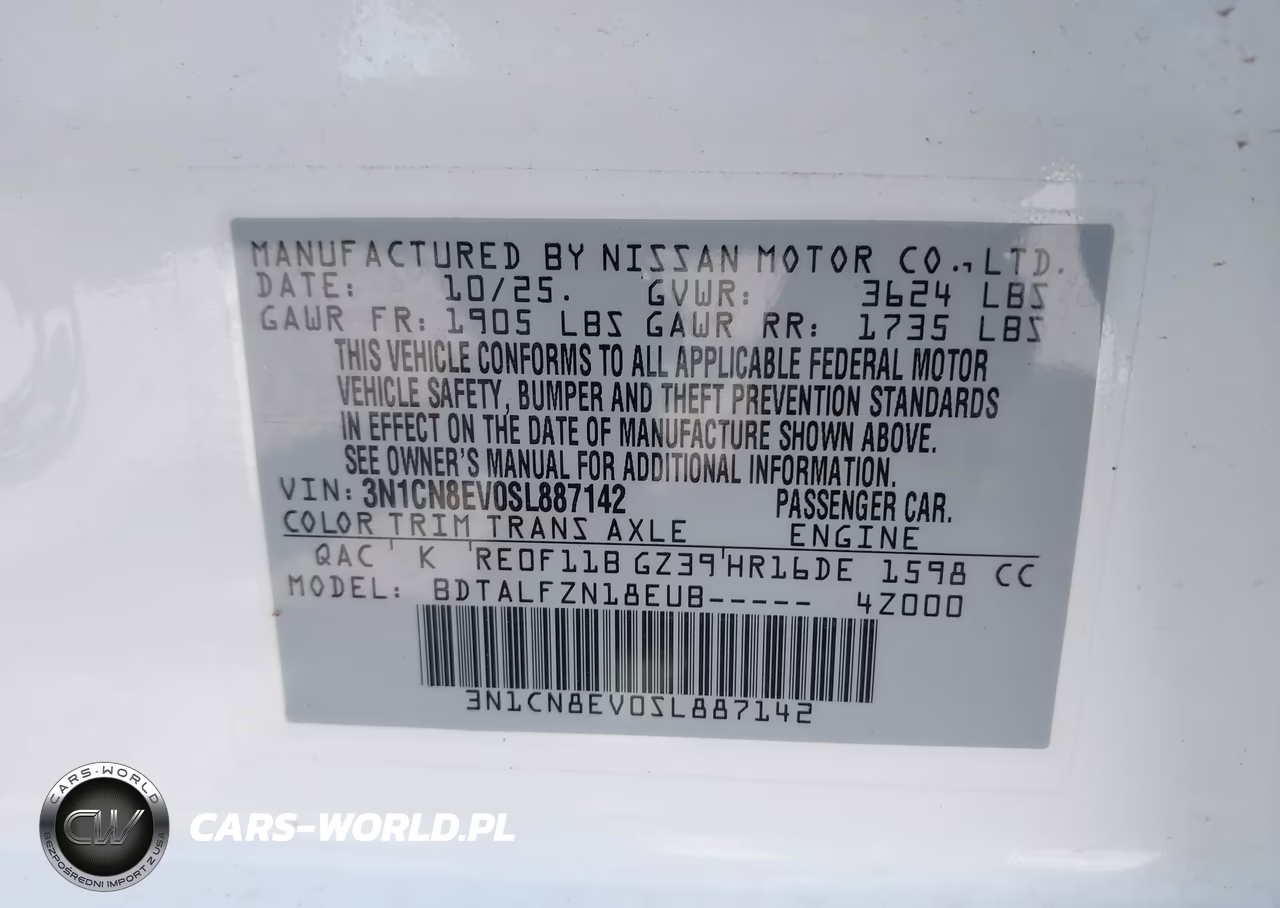 2025 Nissan Versa 1.6 Sv VIN:3N1CN8EV0SL887142 - 9