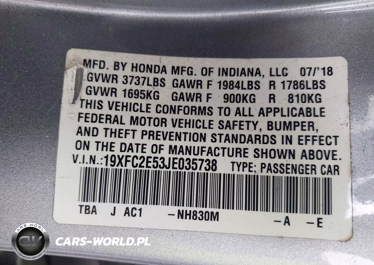 2018 Honda Civic Lx VIN:19XFC2E53JE035738 - 9