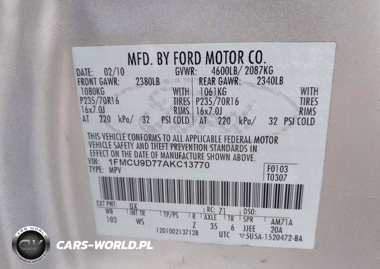 2010 Ford Escape Xlt VIN:1FMCU9D77AKC13770 - 9