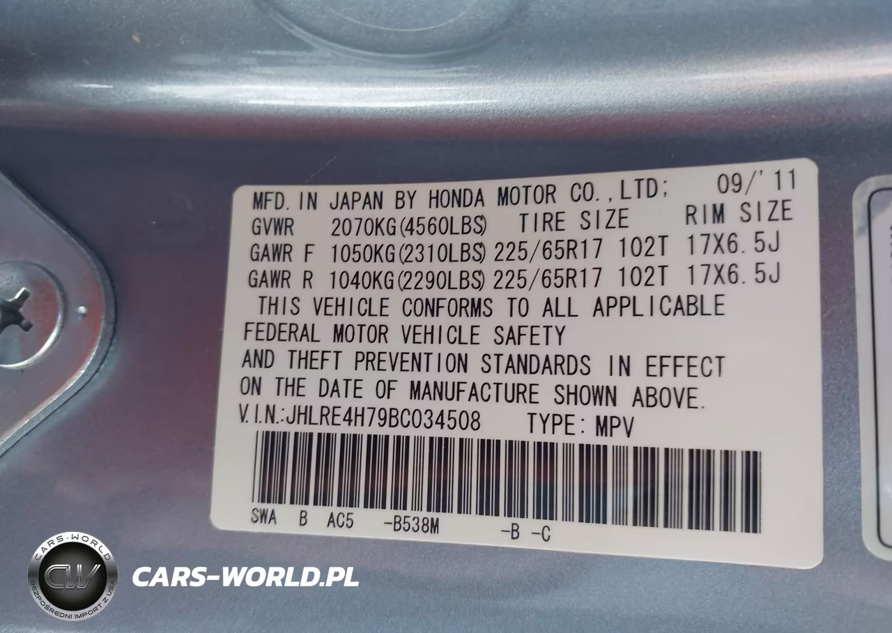 2011 Honda Cr-V Ex-L VIN:JHLRE4H79BC034508 - 9
