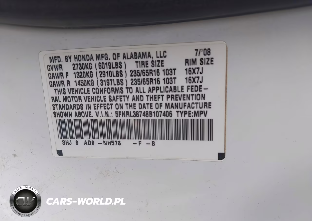 2008 Honda Odyssey Ex-L VIN:5FNRL38748B107406 - 9