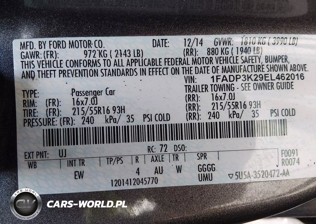2014 Ford Focus Se VIN:1FADP3K29EL462016 - 9