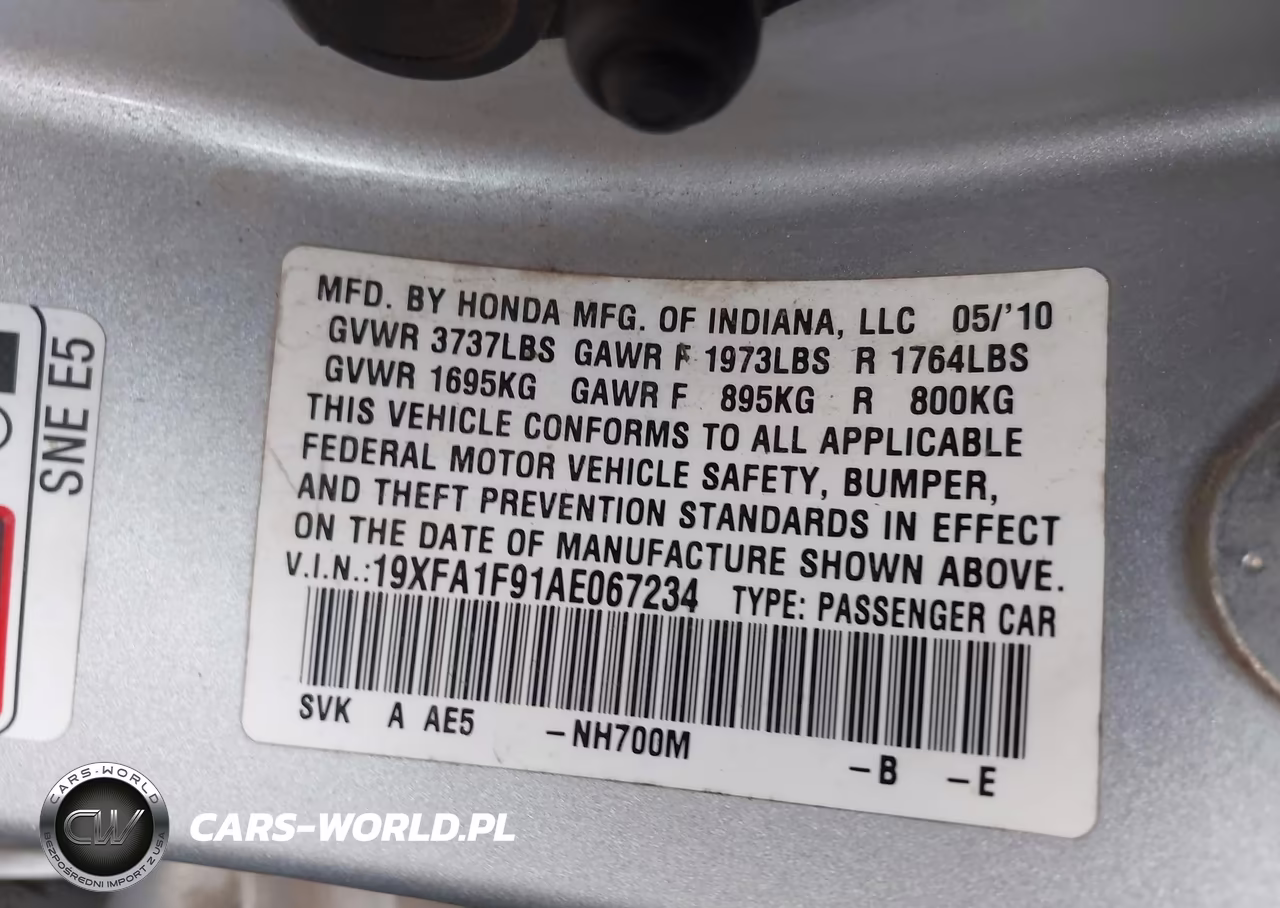 2010 Honda Civic Ex-L VIN:19XFA1F91AE067234 - 9
