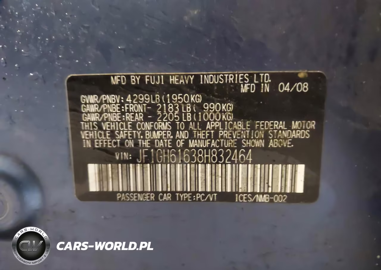 2008 Subaru Impreza 2.5I VIN:JF1GH61638H832464 - 9