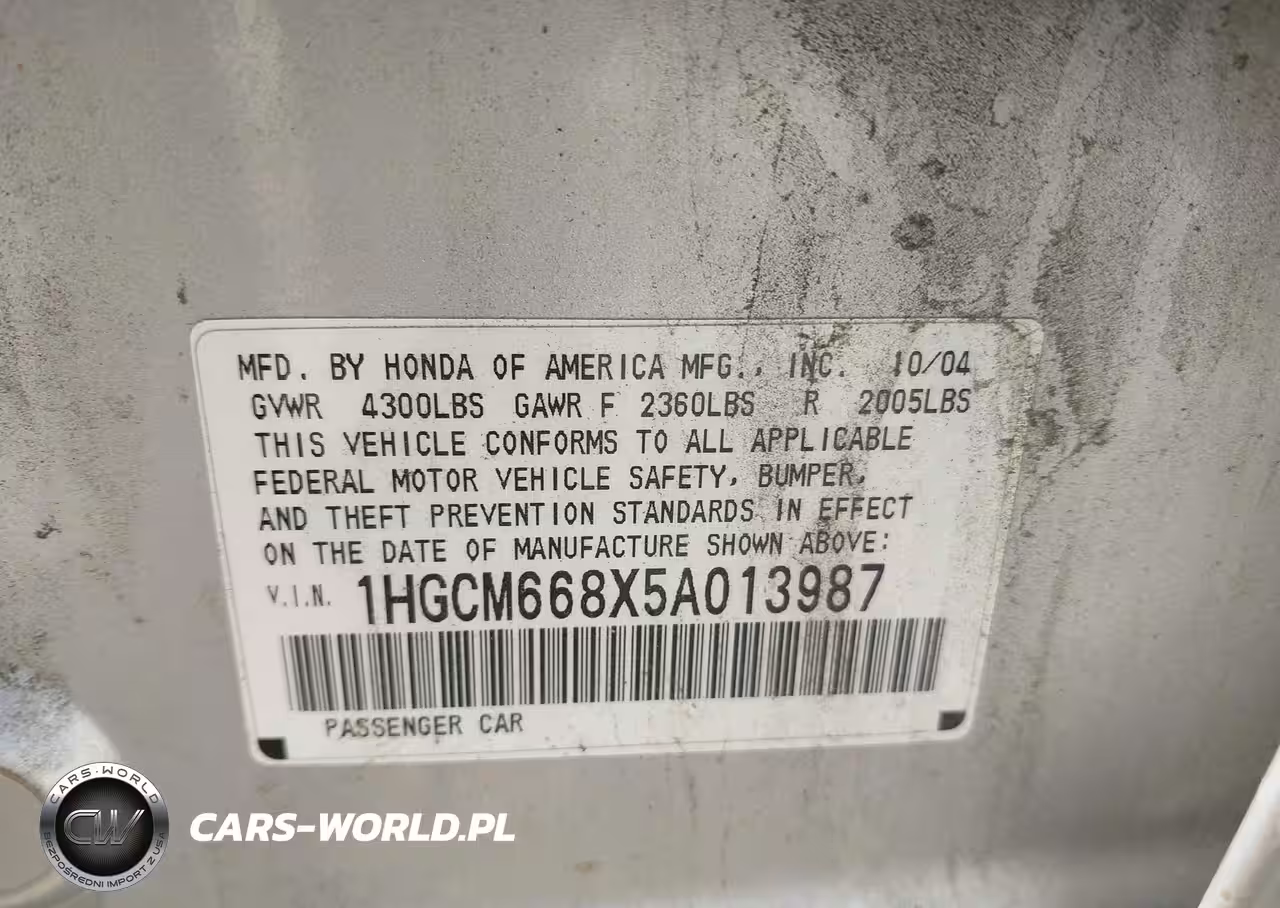 2005 Honda Accord 3.0 Ex VIN:1HGCM668X5A013987 - 9