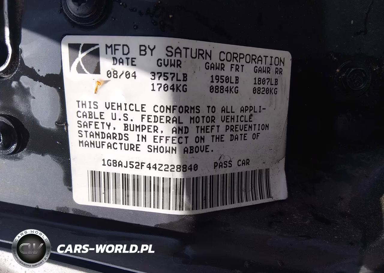 2004 Saturn Ion 2 VIN:1G8AJ52F44Z228840 - 9