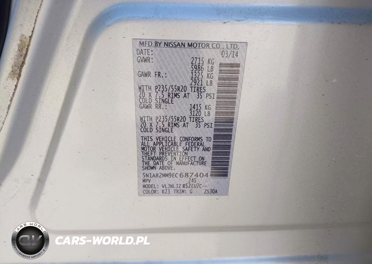 2014 Nissan Pathfinder Platinum VIN:5N1AR2MM9EC687404 - 9