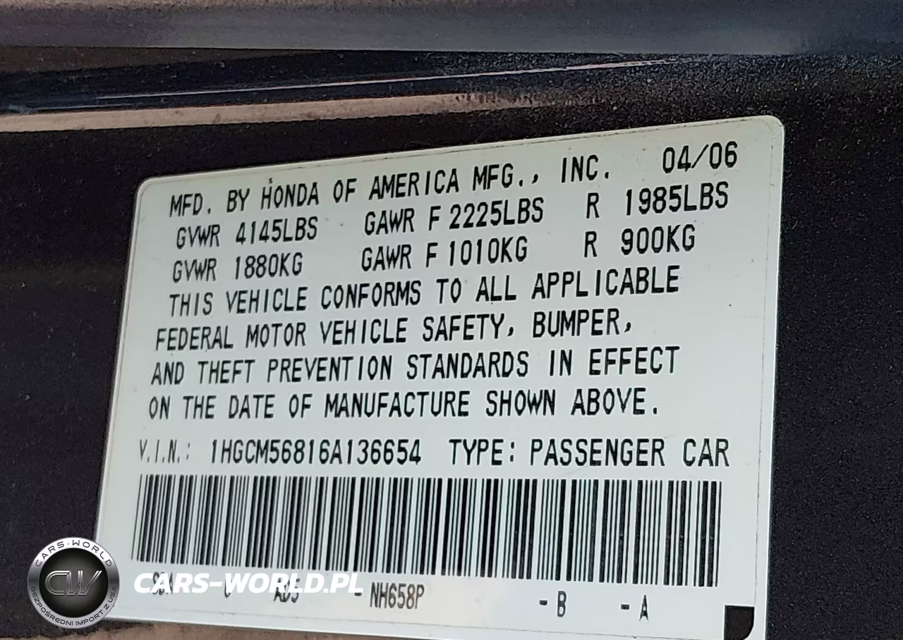 2006 Honda Accord 2.4 Ex VIN:1HGCM56816A136654 - 9