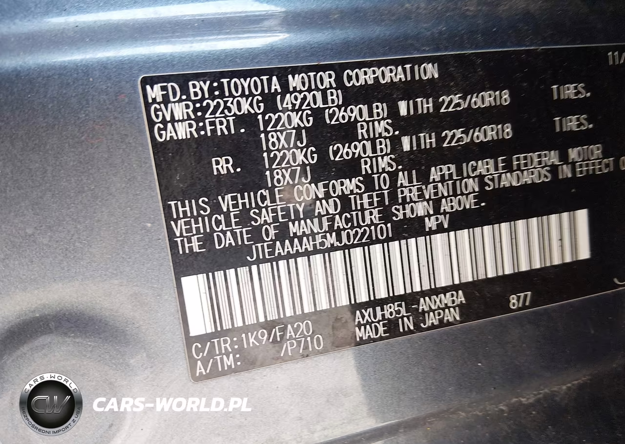2021 Toyota Venza Le VIN:JTEAAAAH5MJ022101 - 9