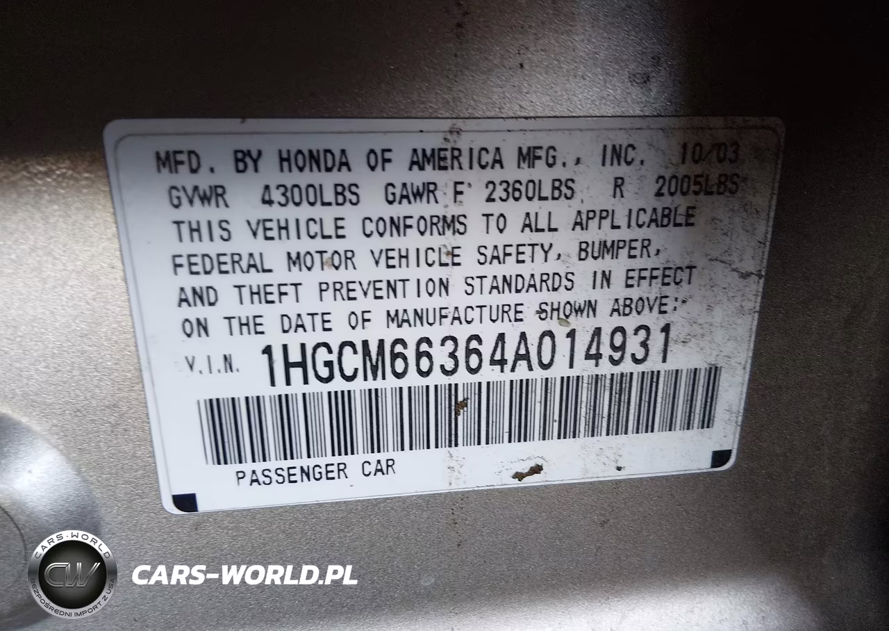 2004 Honda Accord 3.0 Lx VIN:1HGCM66364A014931 - 9