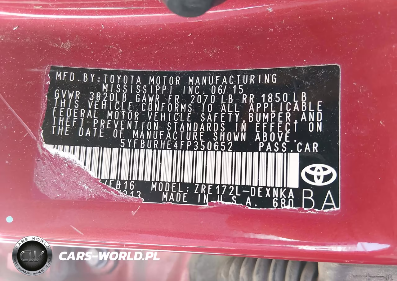 2015 Toyota Corolla Le Plus VIN:5YFBURHE4FP350652 - 9