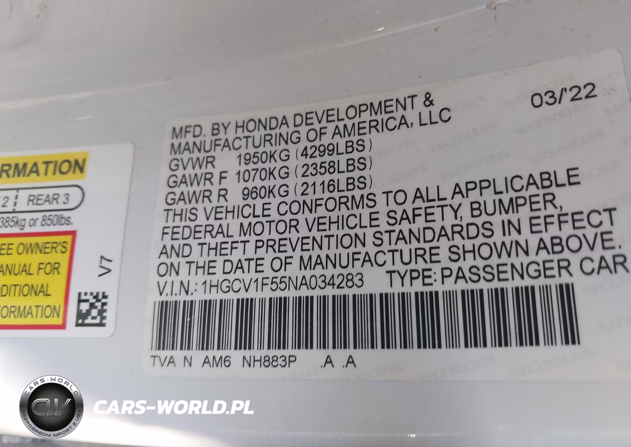 2022 Honda Accord Ex-L VIN:1HGCV1F55NA034283 - 9