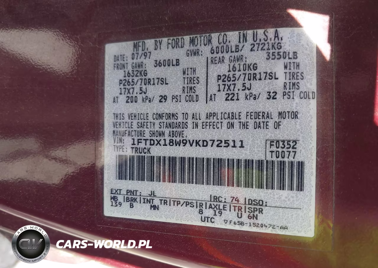 1997 Ford F-150 Lariat-Xl-Xlt VIN:1FTDX18W9VKD72511 - 9