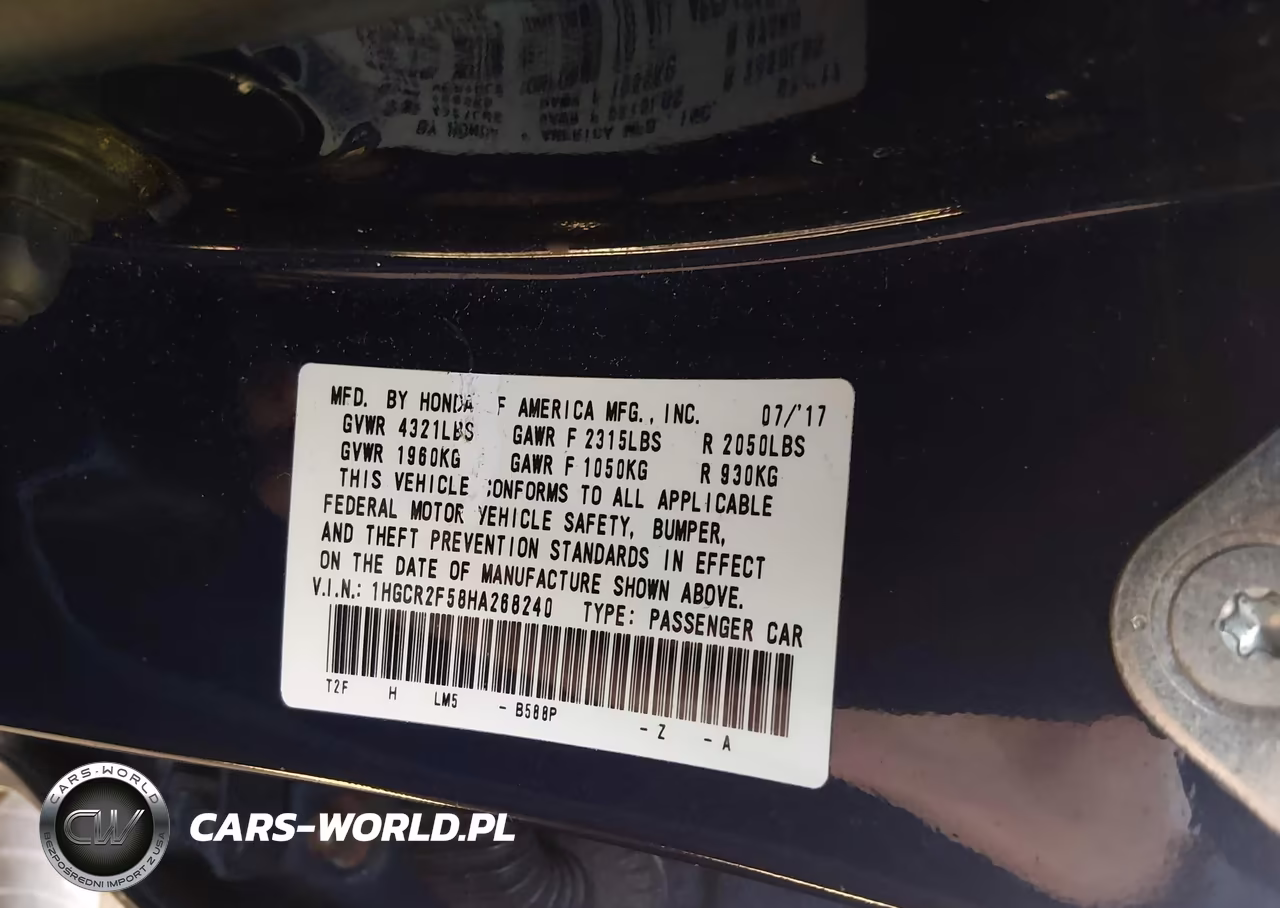 2017 Honda Accord Sport VIN:1HGCR2F58HA268240 - 9