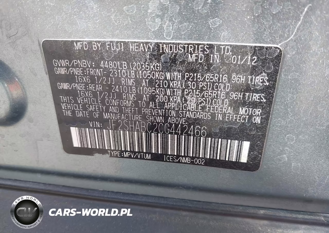 2012 Subaru Forester 2.5X VIN:JF2SHABC2CG442466 - 9