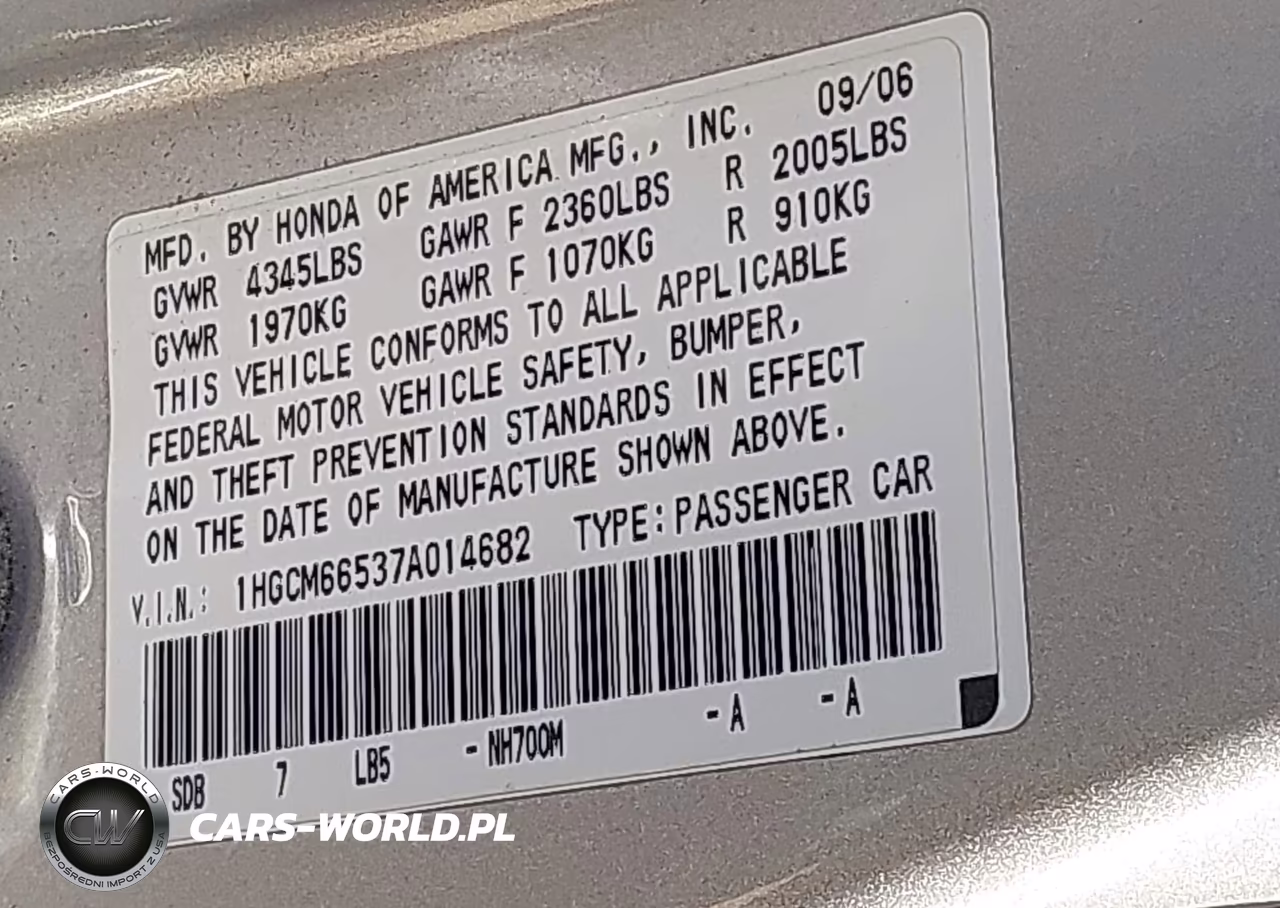 2007 Honda Accord 3.0 Ex VIN:1HGCM66537A014682 - 9