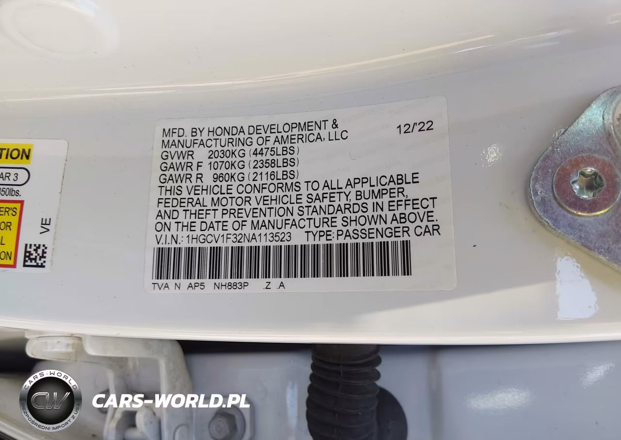 2022 Honda Accord Sport VIN:1HGCV1F32NA113523 - 9