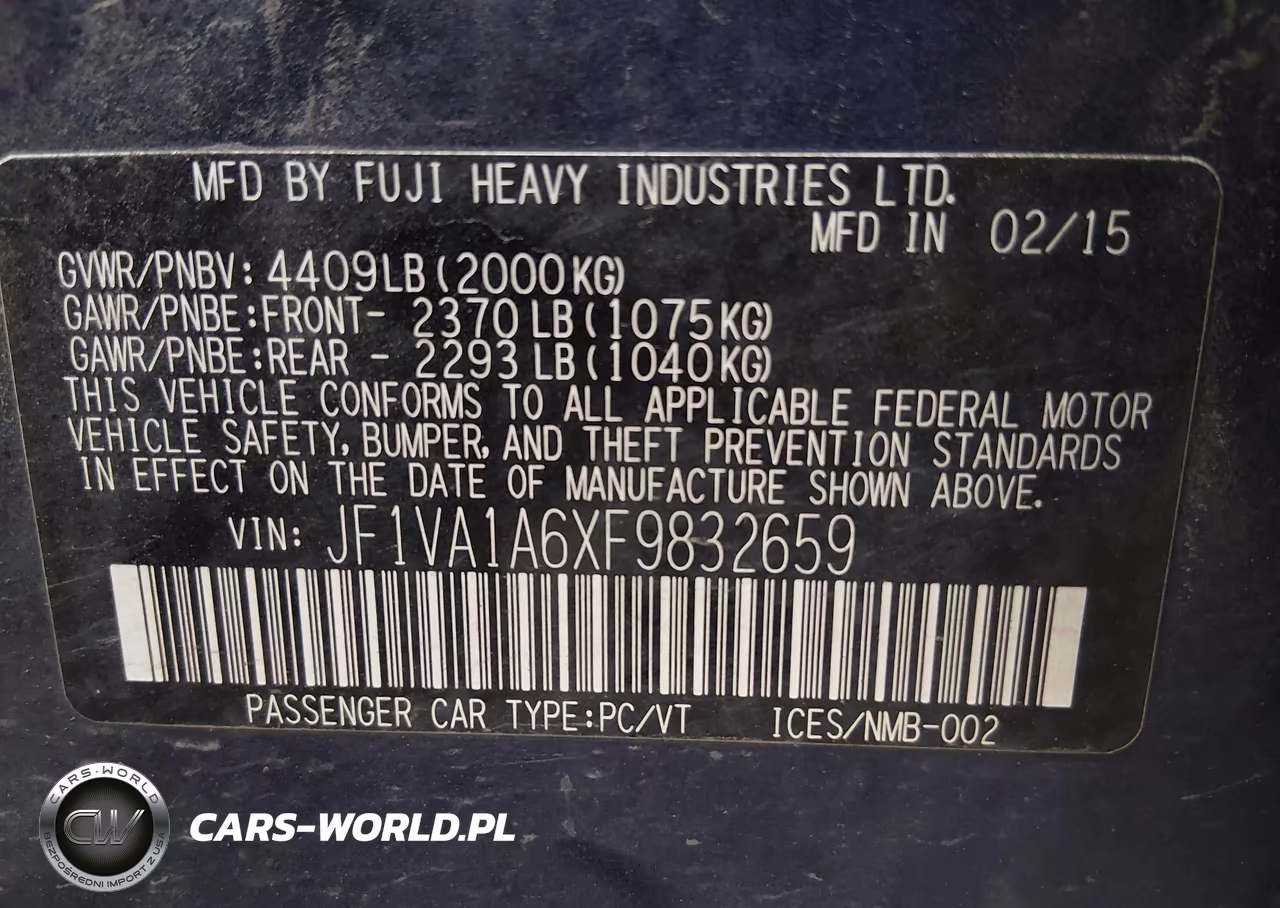 2015 Subaru Wrx VIN:JF1VA1A6XF9832659 - 9