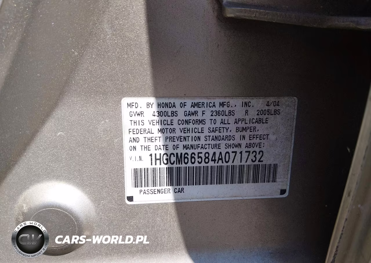 2004 Honda Accord 3.0 Ex VIN:1HGCM66584A071732 - 9