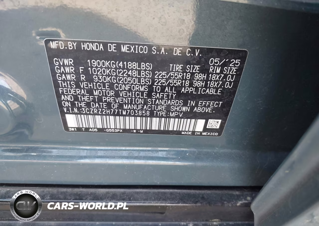 2026 Honda Hr-V Awd Ex-L VIN:3CZRZ2H77TM703858 - 9