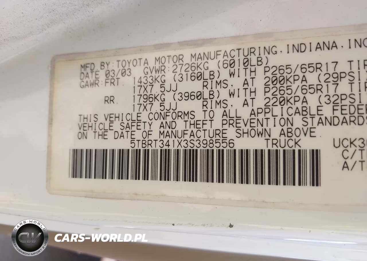 2003 Toyota Tundra Sr5 V8 VIN:5TBRT341X3S398556 - 9