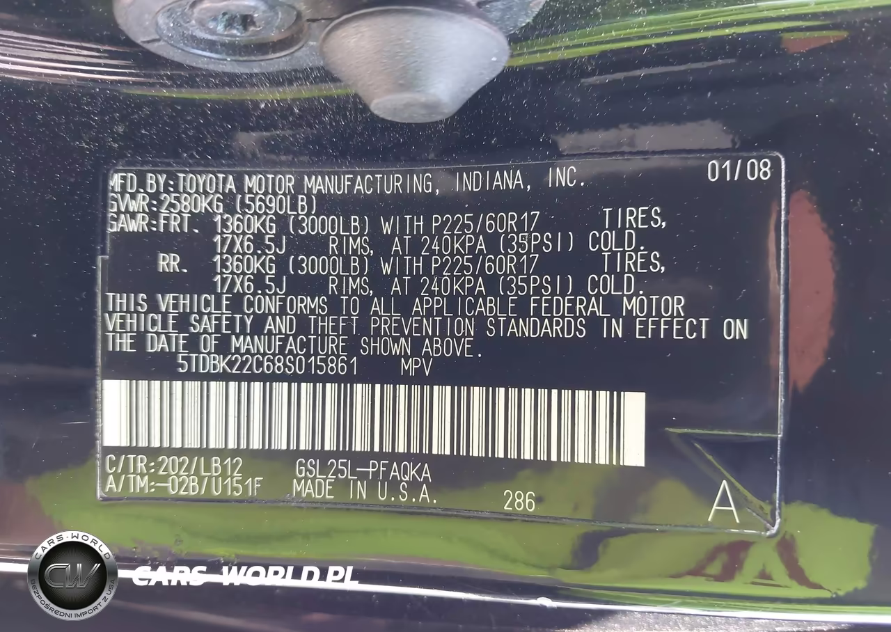 2008 Toyota Sienna Limited VIN:5TDBK22C68S015861 - 9