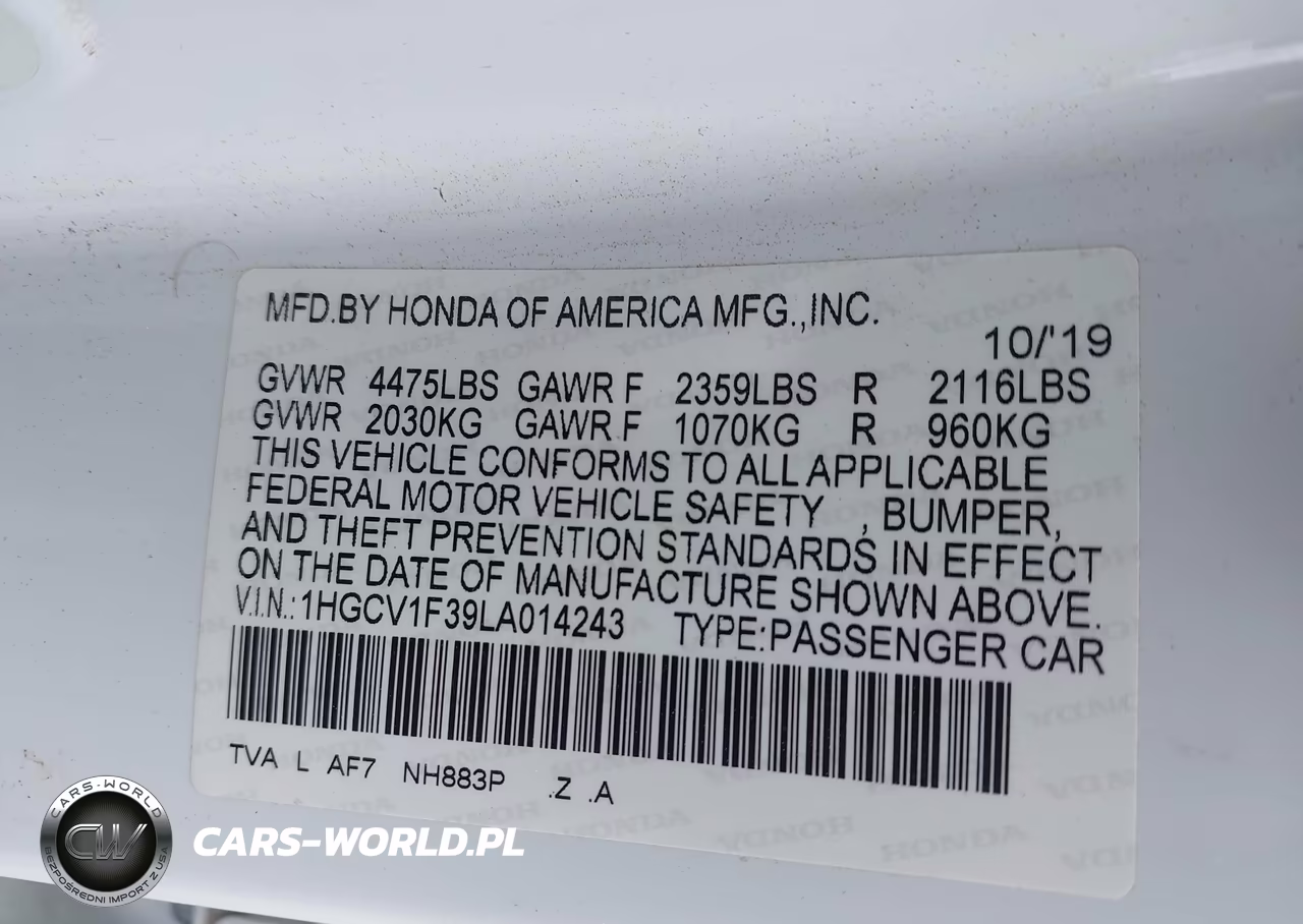 2020 Honda Accord Sport VIN:1HGCV1F39LA014243 - 9