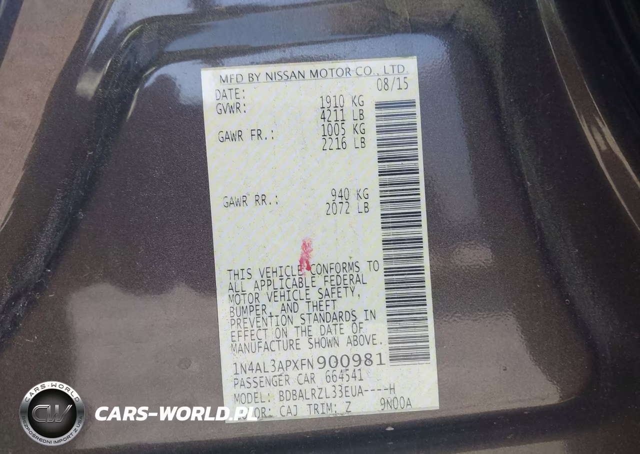 2015 Nissan Altima 2.5 Sl VIN:1N4AL3APXFN900981 - 9
