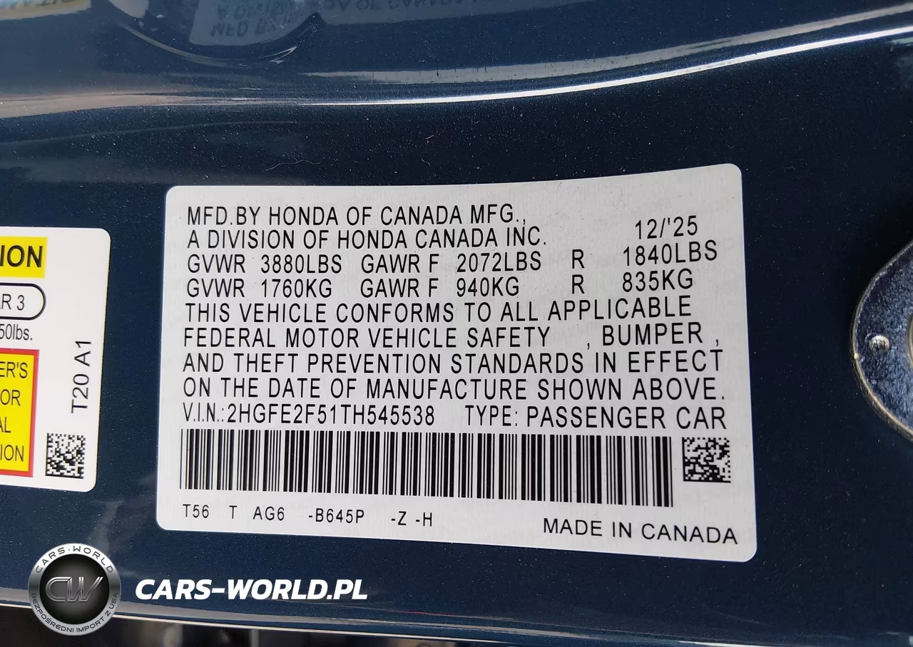 2026 Honda Civic Sport VIN:2HGFE2F51TH545538 - 9