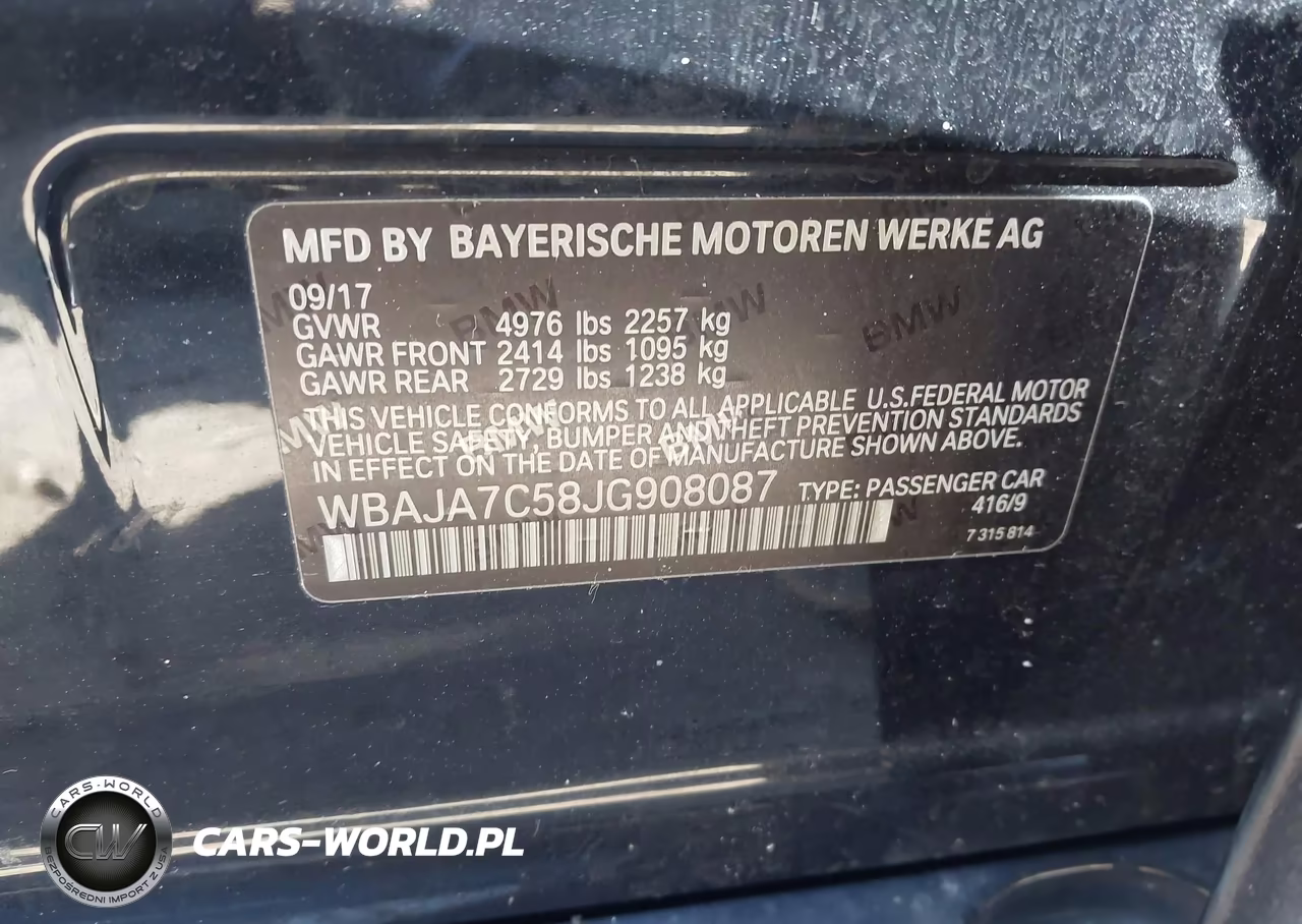 2018 BMW 530I xDrive VIN:WBAJA7C58JG908087 - 9