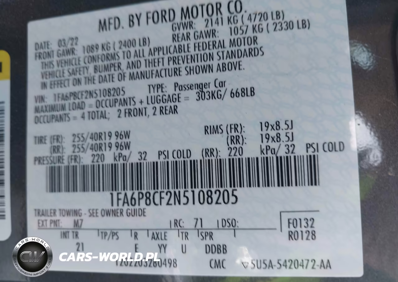 2022 Ford Mustang Gt Fastback VIN:1FA6P8CF2N5108205 - 9