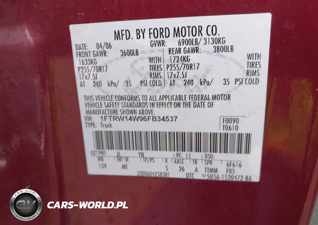 2006 Ford F-150 Xlt VIN:1FTRW14W96FB34537 - 9