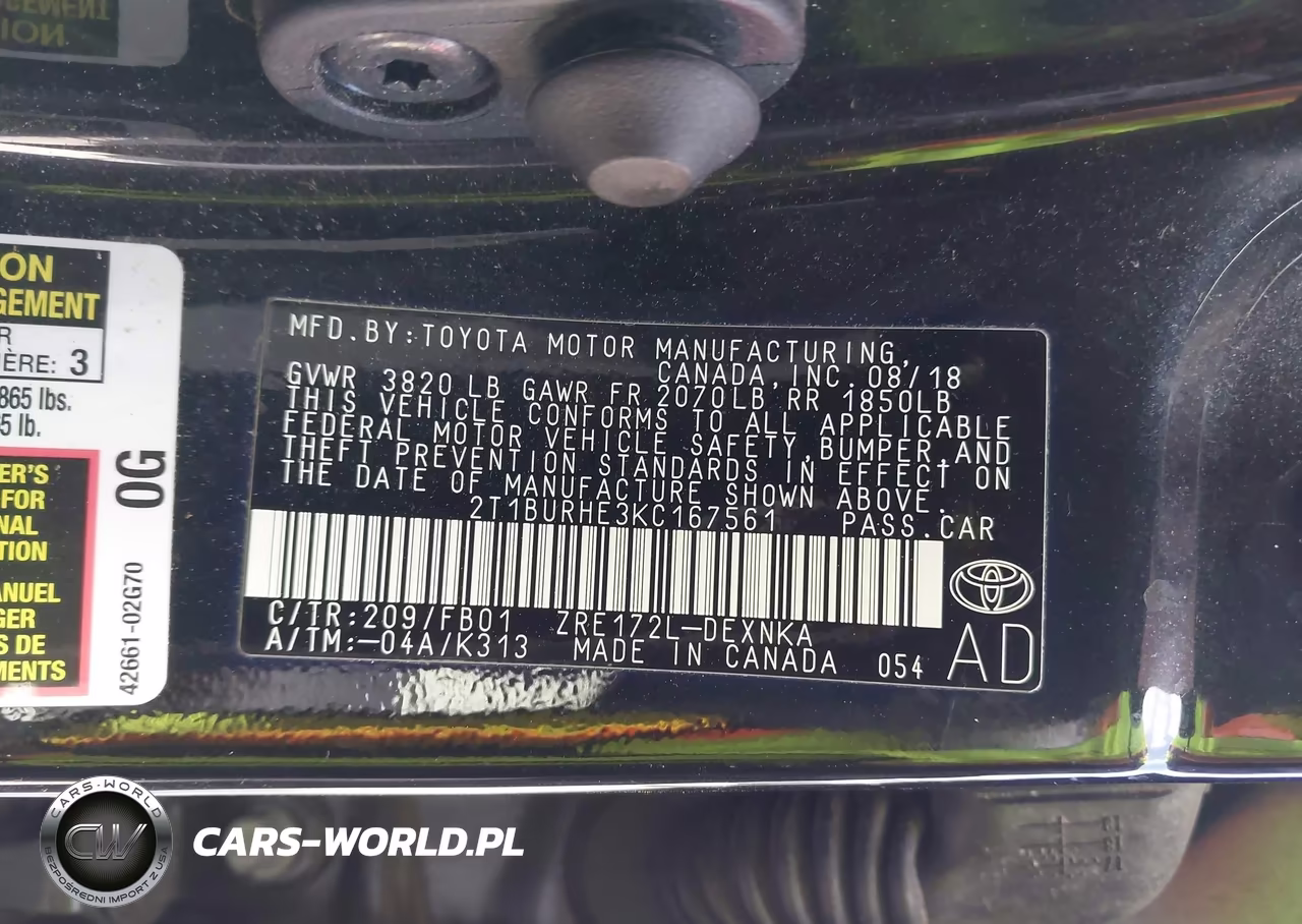 2019 Toyota Corolla Le VIN:2T1BURHE3KC167561 - 9