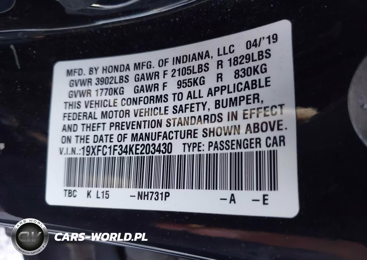 2019 Honda Civic Ex VIN:19XFC1F34KE203430 - 9