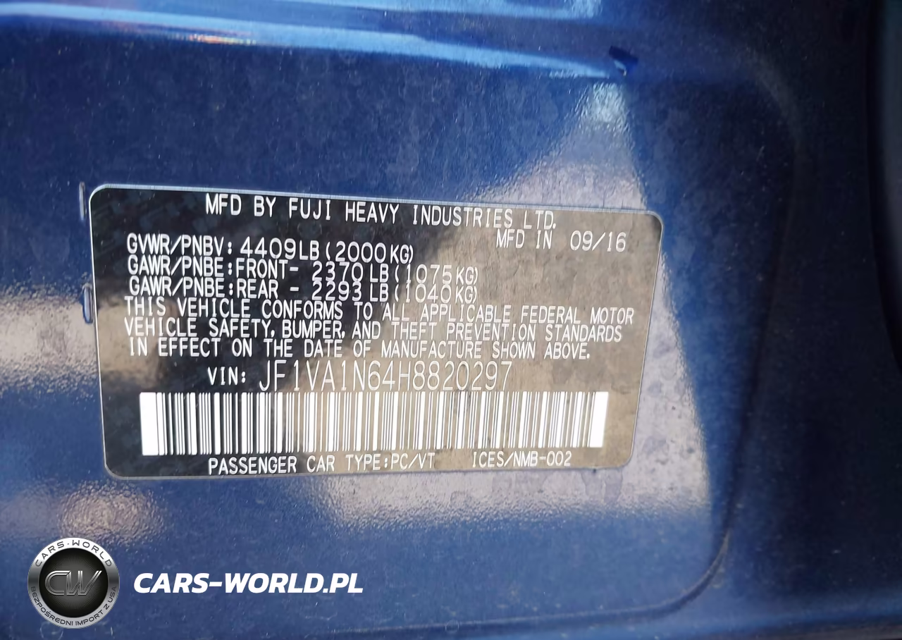 2017 Subaru Wrx Limited VIN:JF1VA1N64H8820297 - 9