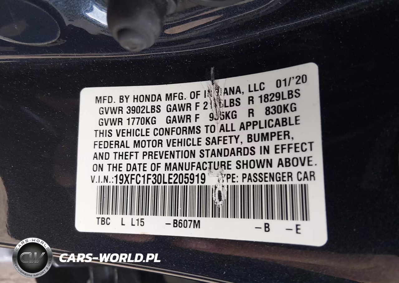2020 Honda Civic Ex VIN:19XFC1F30LE205919 - 9