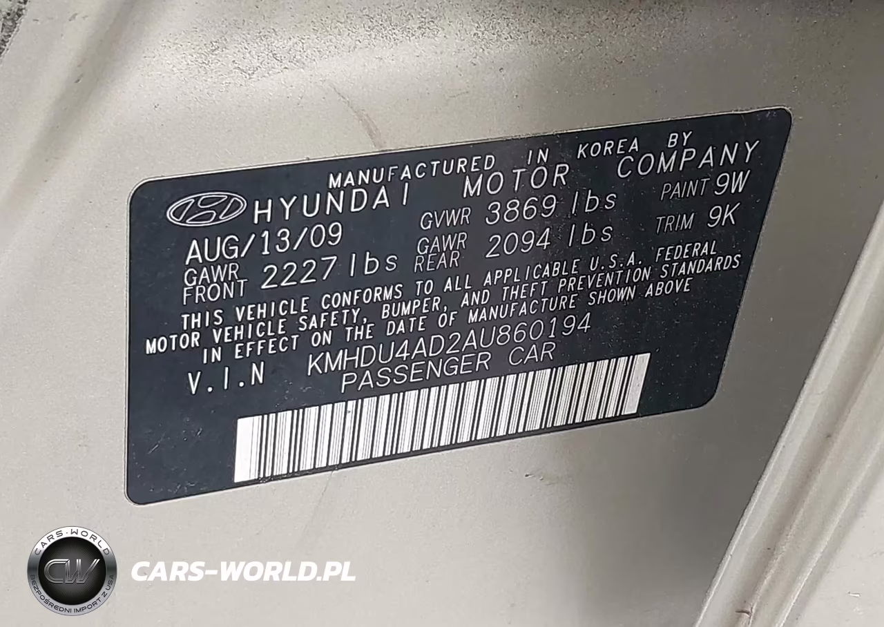 2010 Hyundai Elantra Gls VIN:KMHDU4AD2AU860194 - 9