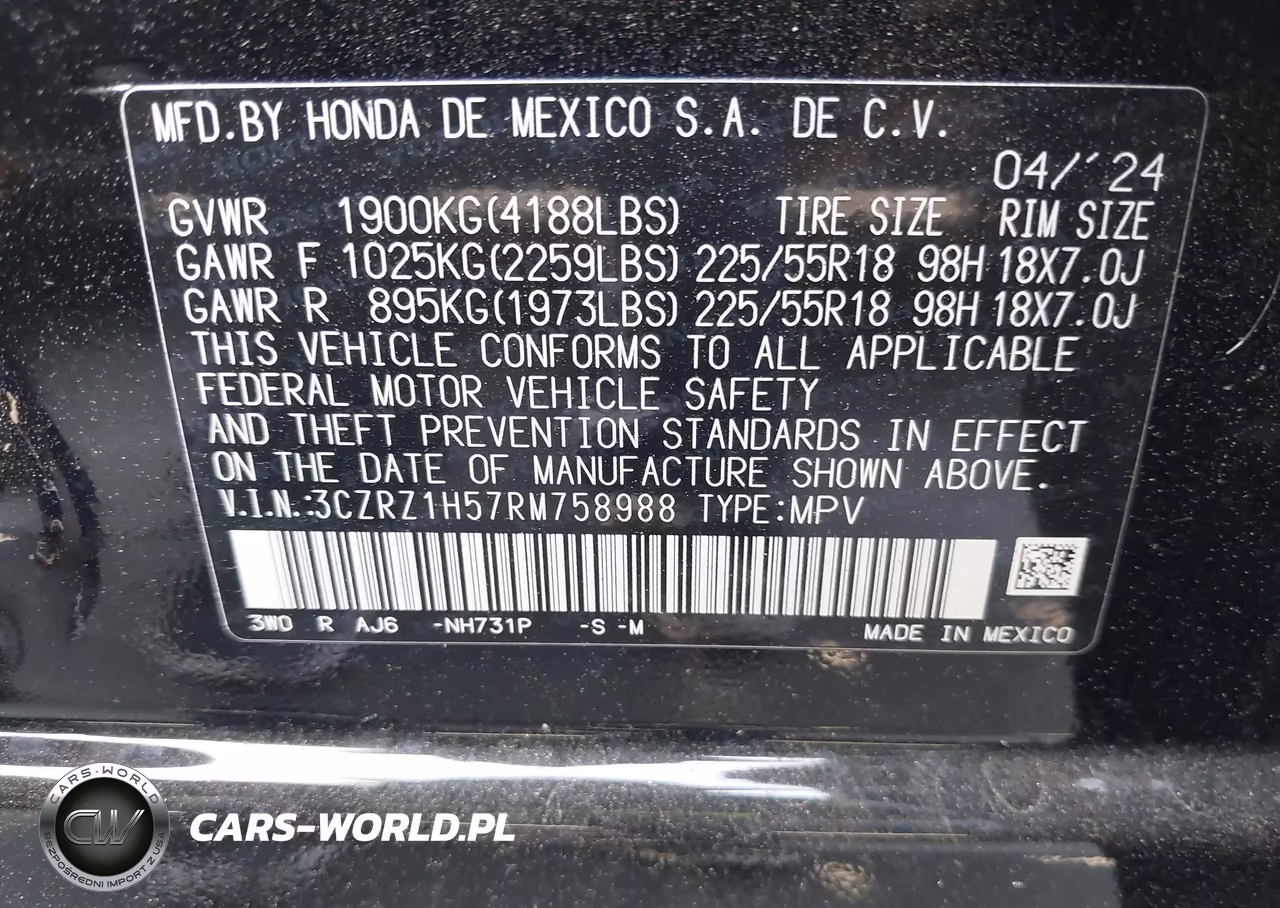 2024 Honda Hr-V 2Wd Sport-2Wd Sport W-O Bsi VIN:3CZRZ1H57RM758988 - 9