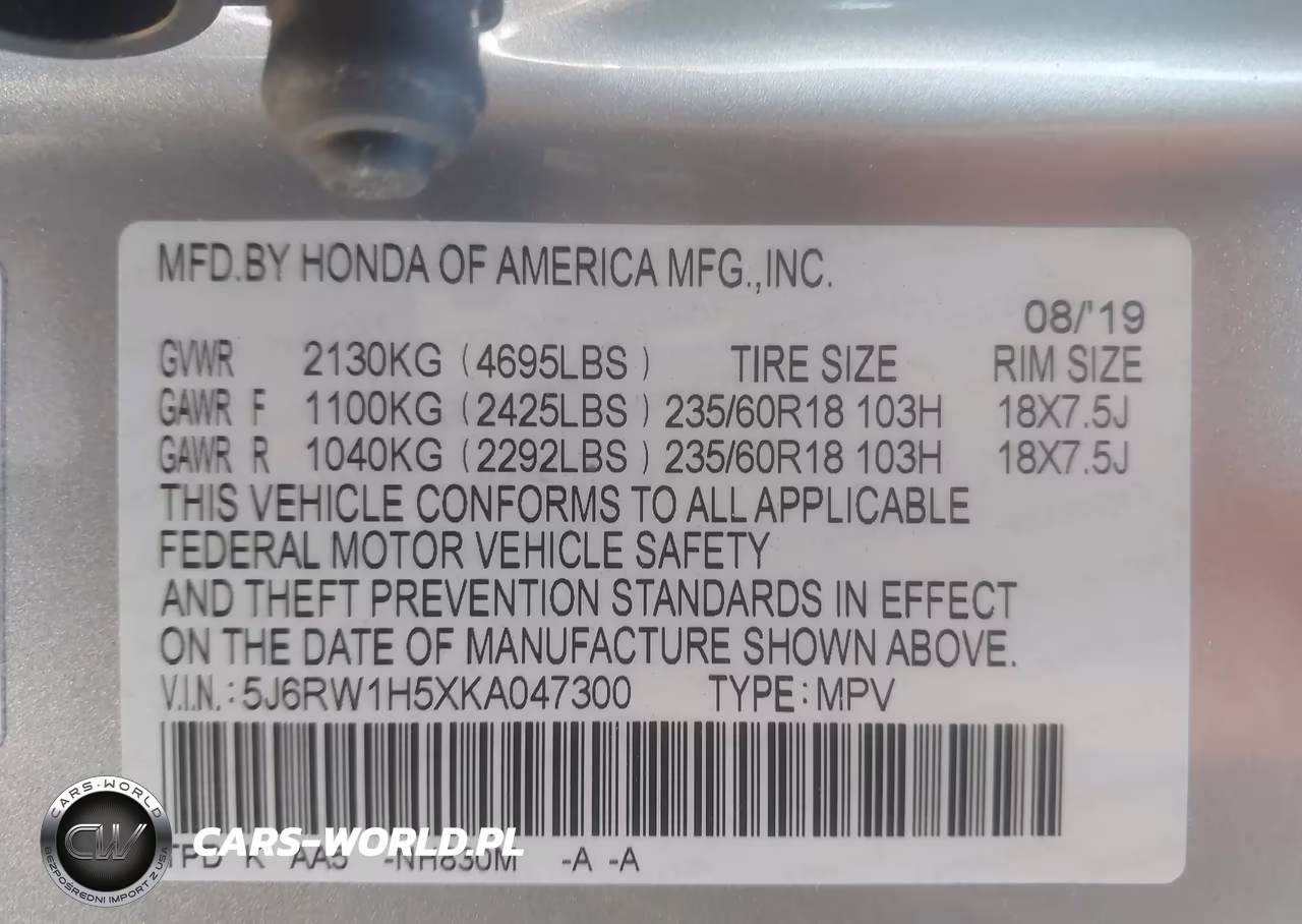 2019 Honda Cr-V Ex VIN:5J6RW1H5XKA047300 - 9