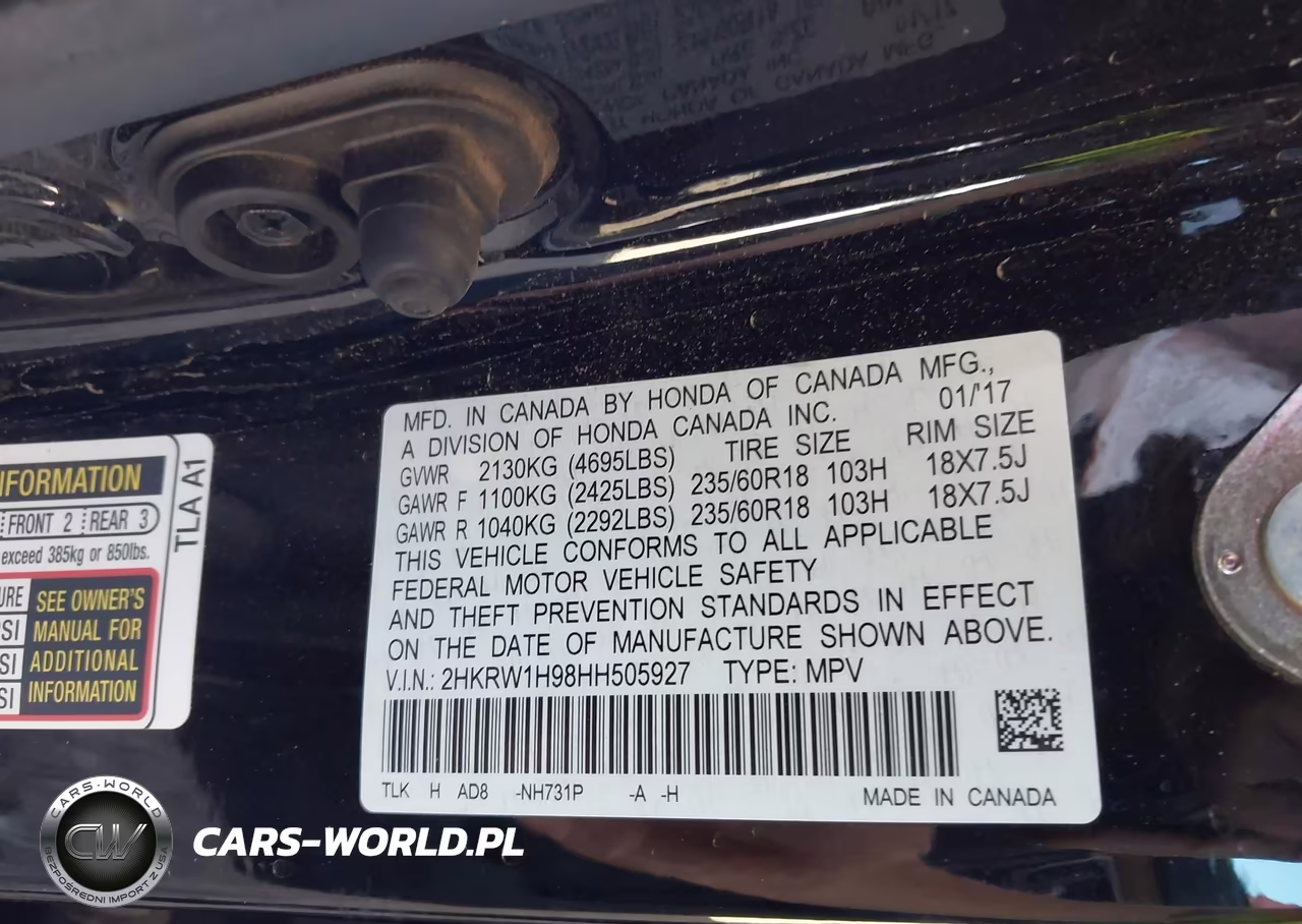 2017 Honda Cr-V Touring VIN:2HKRW1H98HH505927 - 9