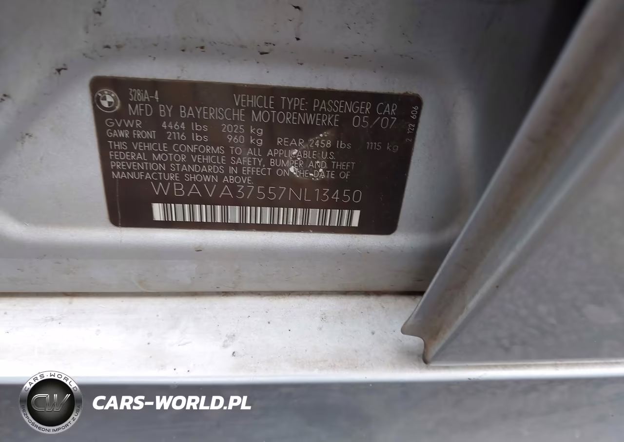 2007 BMW 328I VIN:WBAVA37557NL13450 - 9